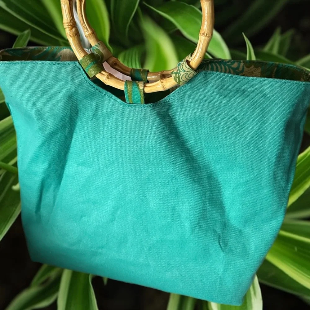 Nordstrom Fabric Reversible Tote with Bamboo Handles